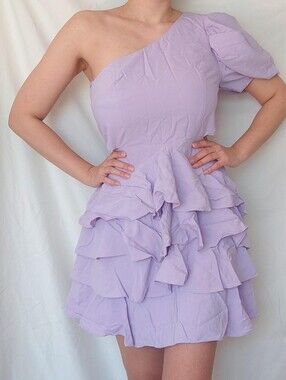 Do+Be Lilac Ruffled One Shoulder Mini Dress